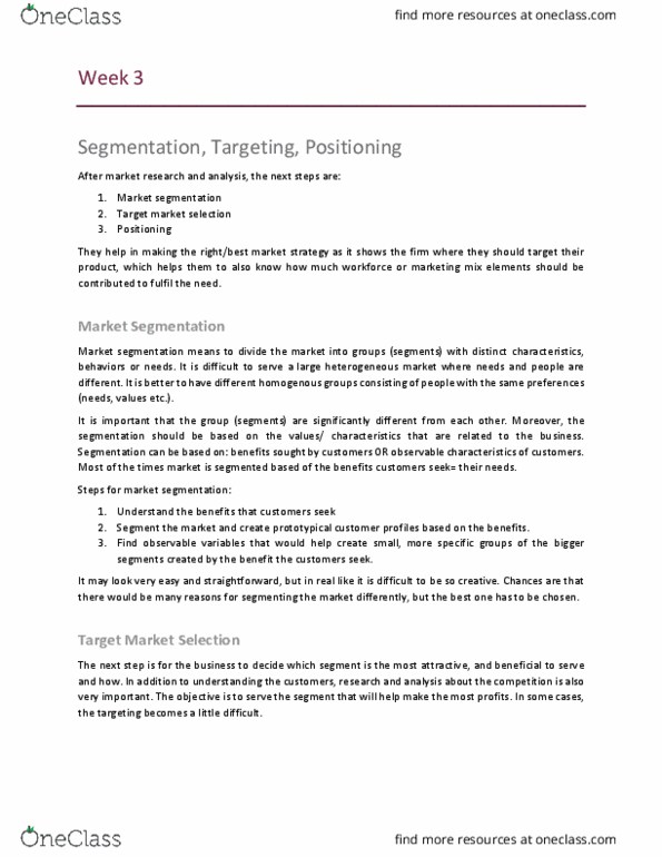 RSM250H1 Chapter Notes - Chapter 3: Target Market, Marketing Mix thumbnail