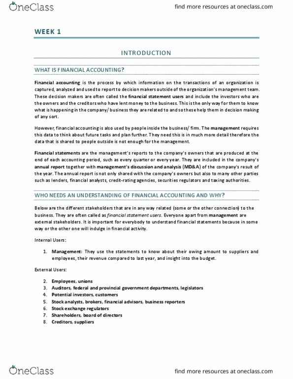 RSM219H1 Chapter Notes - Chapter 1: Canada Revenue Agency, Financial Statement, Financial Accounting thumbnail