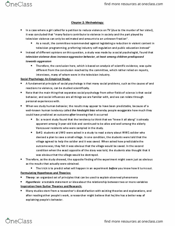 Psychology 2070A/B Chapter Notes - Chapter 2: Research On The Effects Of Violence In Mass Media, Cognitive Dissonance, University Of Western Ontario thumbnail