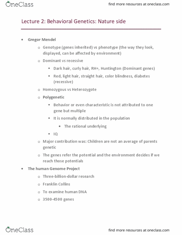 PSYC 2110 Lecture Notes - Lecture 2: Gregor Mendel, Genetic Discrimination, Nondisjunction thumbnail