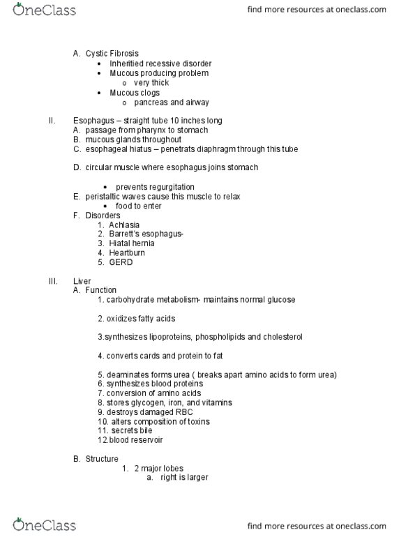ANAT-A 215 Lecture Notes - Lecture 23: Hiatus Hernia, Esophageal Hiatus, Cystic Fibrosis thumbnail