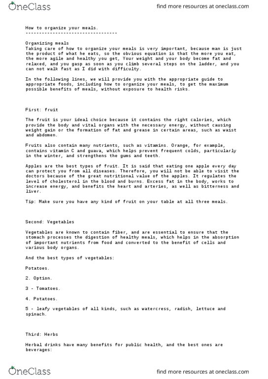 IDS-1100 Lecture Notes - Lecture 22: Blood Sugar, Watercress, Spinach thumbnail