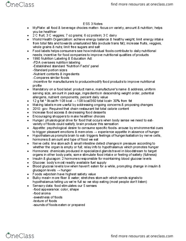 ESS 3 Lecture Notes - Lecture 3: World Health Organization, Trans Fat, Myplate thumbnail