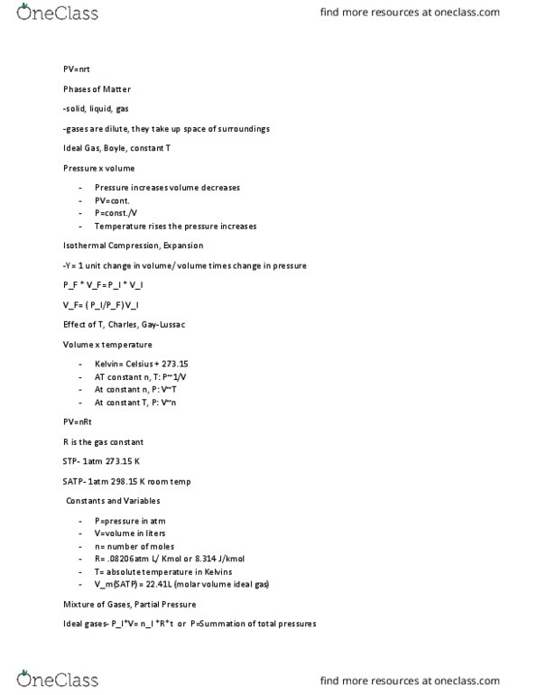 CHEM 1A Lecture Notes - Lecture 17: Gas Constant, Ideal Gas, Molar Volume thumbnail