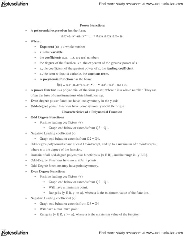 MATA30H3 Lecture Notes - Coefficient, Algebraic Equation, Polynomial thumbnail