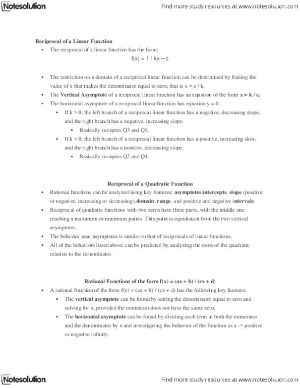 MATA30H3 Lecture Notes - Algebraic Equation, Asymptote thumbnail