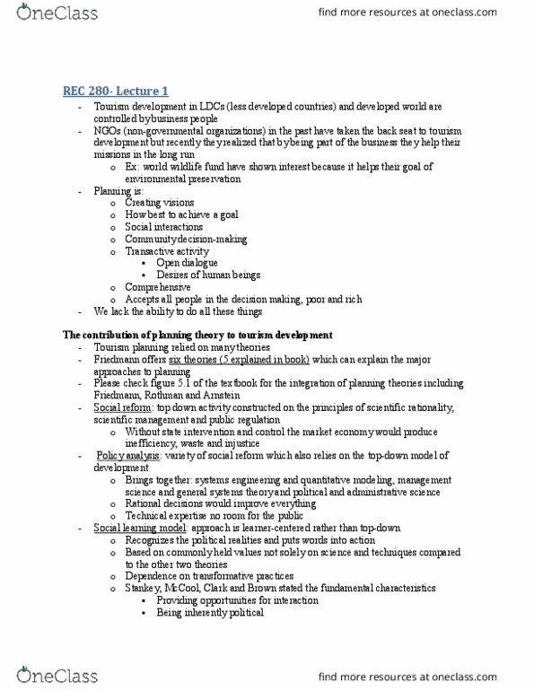 REC280 Lecture Notes - Lecture 1: Systems Engineering, Policy Analysis, Scientific Management thumbnail