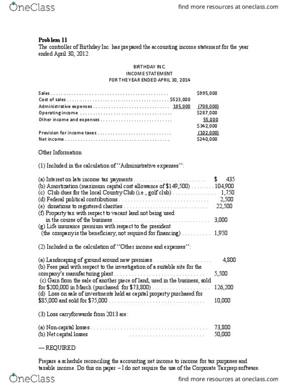 AFM202 Lecture Notes - Lecture 10: Muskoka Lakes, Capital Cost Allowance, Net Income thumbnail
