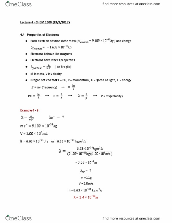 CHEM 1300 Lecture Notes - Lecture 4: Uncertainty Principle, The Dilemma, Bohr Model thumbnail