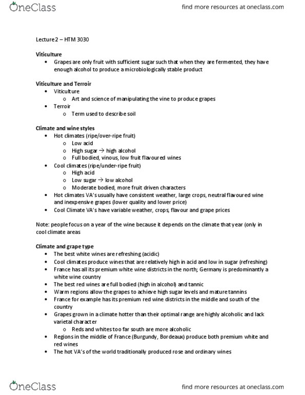 HTM 3030 Lecture Notes - Lecture 2: Vitis Vinifera, Red Wine, Wine Tasting Descriptors thumbnail