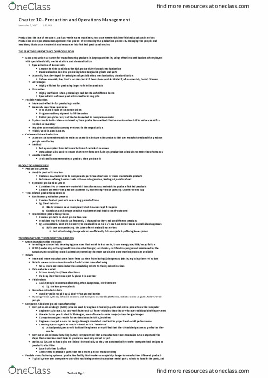 RSM100Y1 Chapter Notes - Chapter 10: Canada Green Building Council, Operations Management, Digital Paper thumbnail