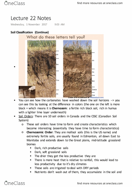 GEOB 102 Lecture Notes - Lecture 22: Alkali Soil, Soil Horizon, Chernozem thumbnail