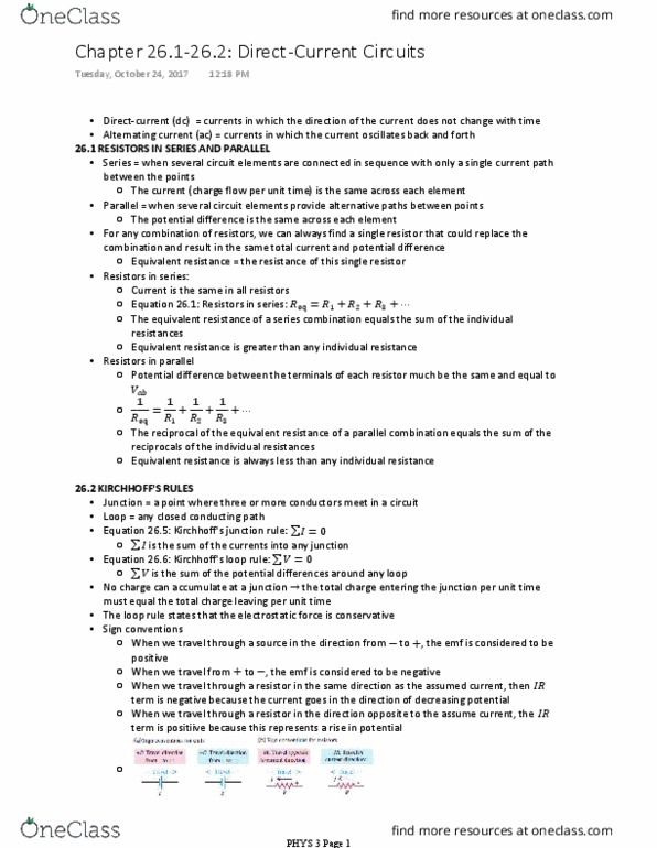 PHYS 3 Chapter Notes - Chapter 26.1-26.2: Voltage, Alternating Current thumbnail