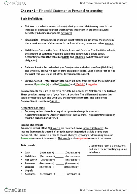 ACC120 Lecture Notes - Lecture 1: Accrual, Accounting Equation, Income Statement thumbnail