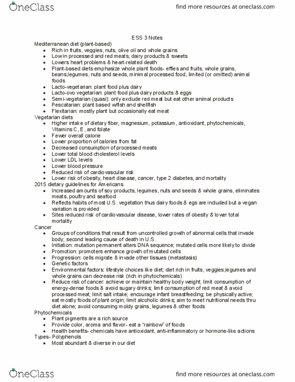 ESS 3 Lecture Notes - Lecture 10: Red Meat, Mediterranean Diet, Dietary Fiber thumbnail