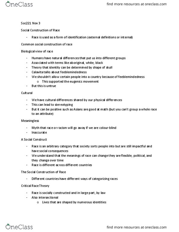 SOC216H5 Lecture Notes - Lecture 8: Color Blindness, Antonio Gramsci, Sovereign State thumbnail