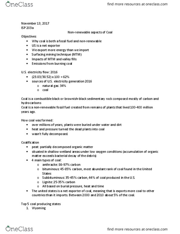 ISP 203A Lecture Notes - Lecture 17: Hydrogen Sulfide, Anthracite, Stream Protection Rule thumbnail