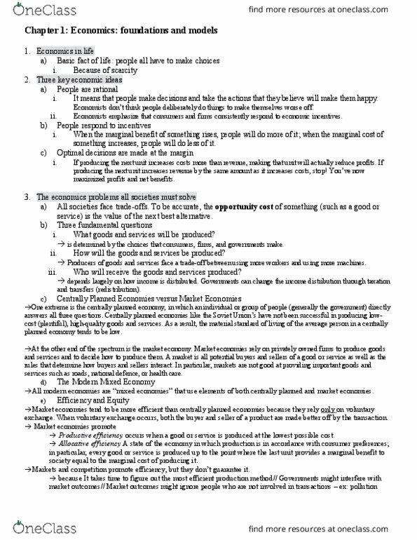 ECO 1102 Chapter Notes - Chapter 1-3: Demand Curve, Economic Model, The Main Point thumbnail