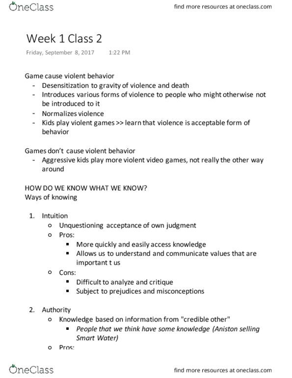 PSYC 217 Lecture Notes - Lecture 1: Consistency, Scientific Method, Critical Thinking thumbnail
