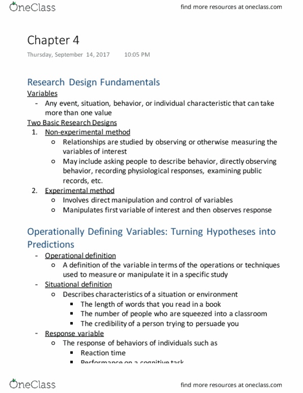 PSYC 217 Chapter Notes - Chapter 4: Operational Definition, Direct Manipulation Interface, Confounding thumbnail