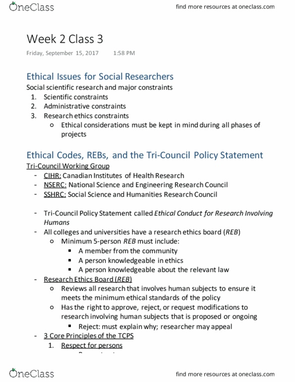 SOCI 217 Lecture Notes - Lecture 4: Research, Natural Sciences And Engineering Research Council thumbnail