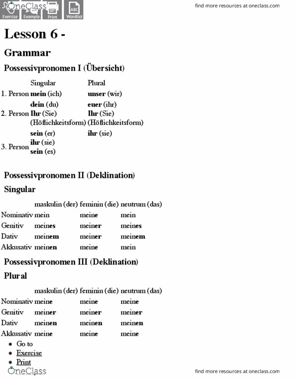 CAS LG 211 Lecture 6: - Grammar - Possessivpronomen thumbnail