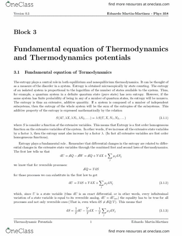 PHYS358 Lecture Notes - Lecture 3: Spontaneous Process, Homogeneous Function, Legendre Transformation thumbnail