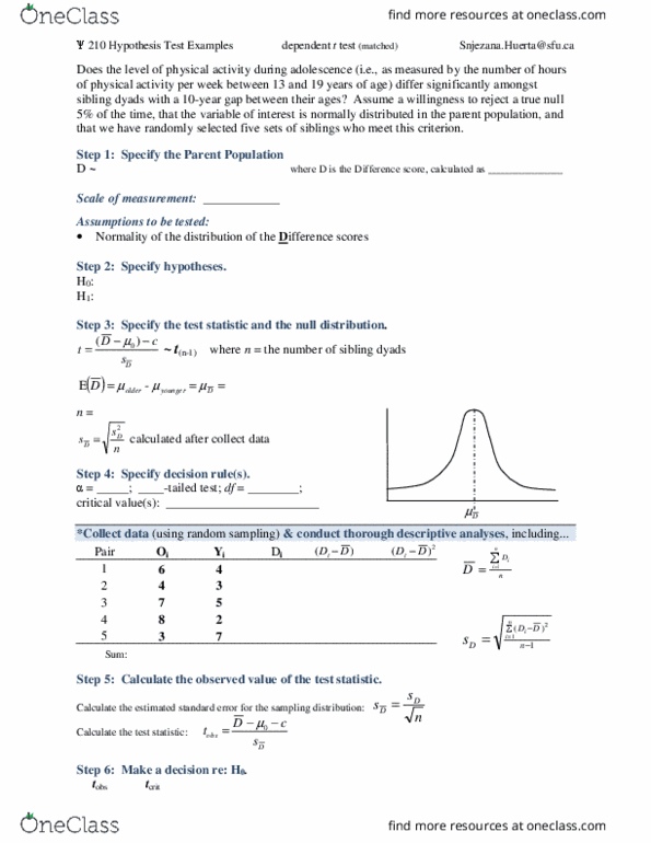 PSYC 210 Lecture Notes - Lecture 5: Test Statistic, Decision Rule, Sampling Distribution thumbnail