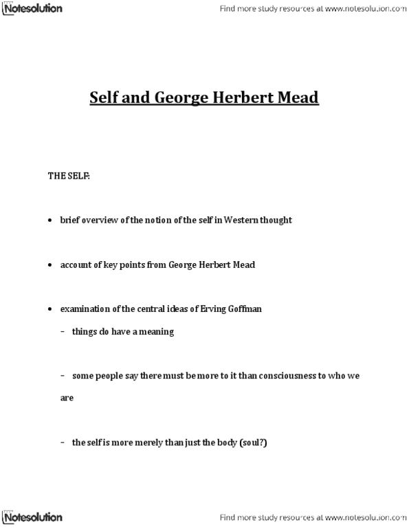 CMNS 1115 Lecture Notes - George Herbert Mead, Erving Goffman thumbnail