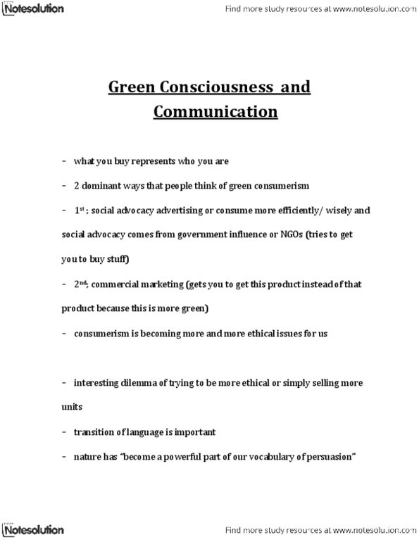 CMNS 1115 Lecture Notes - Green Marketing, Consumerism thumbnail