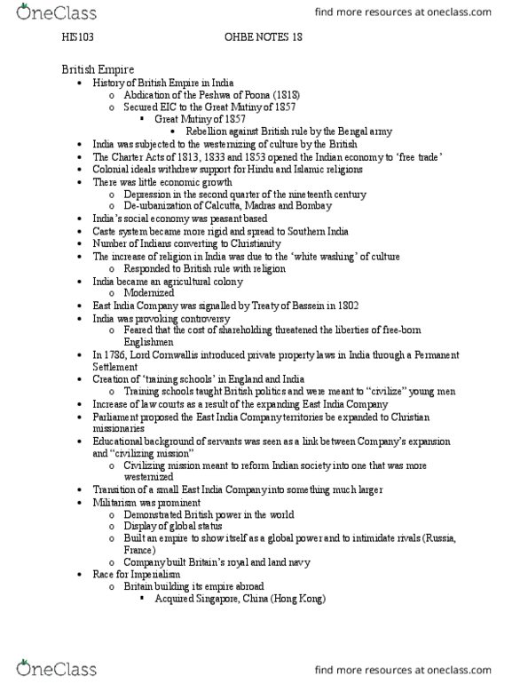 HIS103Y1 Chapter Notes - Chapter 19: Militarism, Social Economy, Civilizing Mission thumbnail