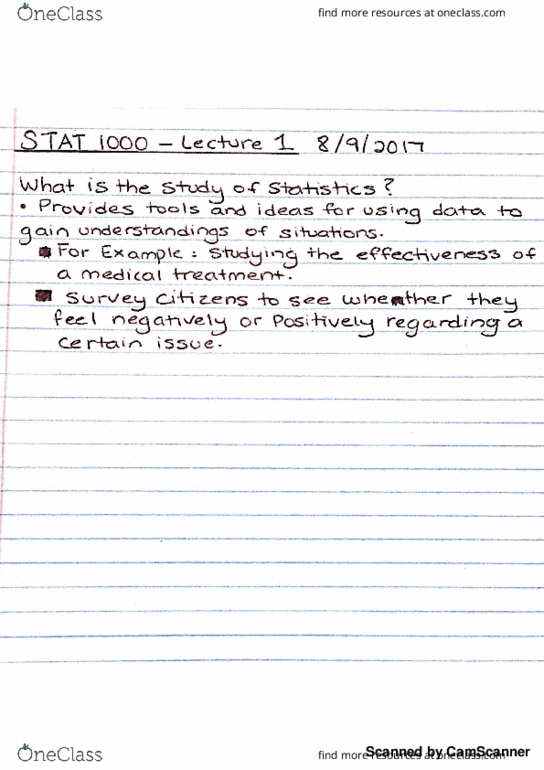 STAT 1000 Lecture 1: Lecture 1 - STAT 1000 thumbnail
