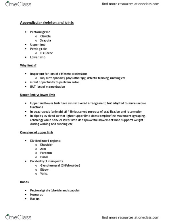 Kinesiology 2222A/B Lecture Notes - Lecture 4: Pivot Joint, Radial Nerve, Pelvic Inlet thumbnail