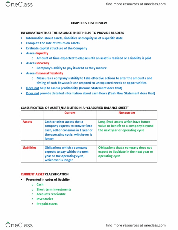 ACCT-3110 Lecture Notes - Lecture 5: Debt Service Coverage Ratio, Financial Statement, Current Asset thumbnail