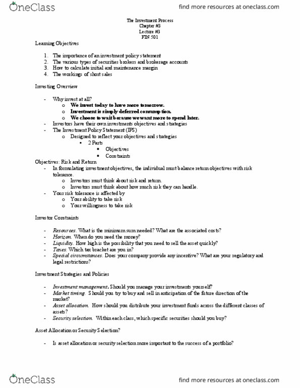 FIN 501 Lecture Notes - Lecture 3: European Cooperation In Science And Technology, Market Timing, Pepsico thumbnail