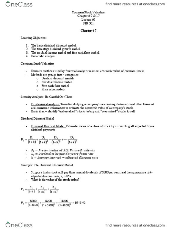 FIN 501 Lecture Notes - Lecture 7: Current Liability, Pro Forma, Fundamental Analysis thumbnail