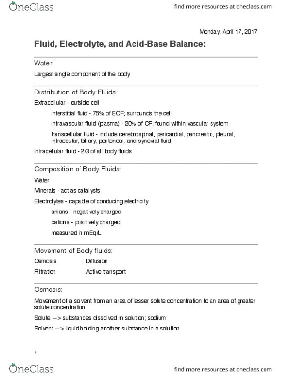 KHP 1139 Lecture Notes - Lecture 9: Nephron, Cirrhosis, Hypervolemia thumbnail