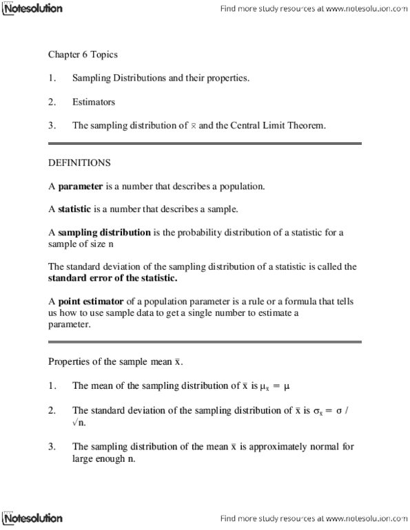 STA220H5 Lecture Notes - Central Limit Theorem, Sampling Distribution, Statistical Parameter thumbnail