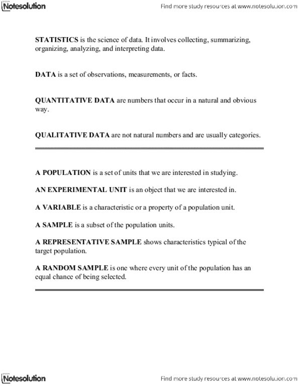 STA220H5 Chapter Notes - Chapter 1: Design Of Experiments, Descriptive Statistics thumbnail