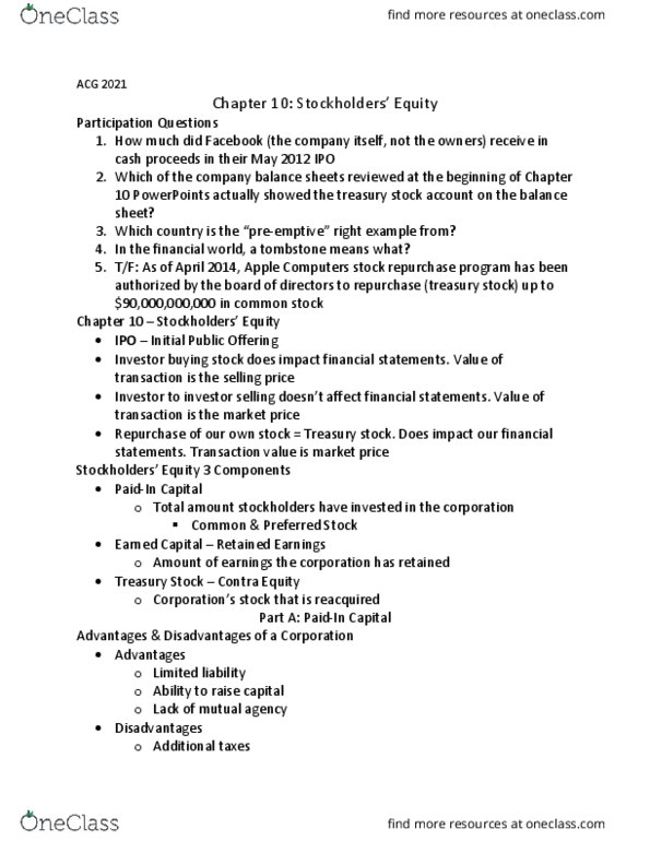 ACG 2021 Lecture Notes - Lecture 10: Apple Inc., Financial Statement, Stock Split thumbnail