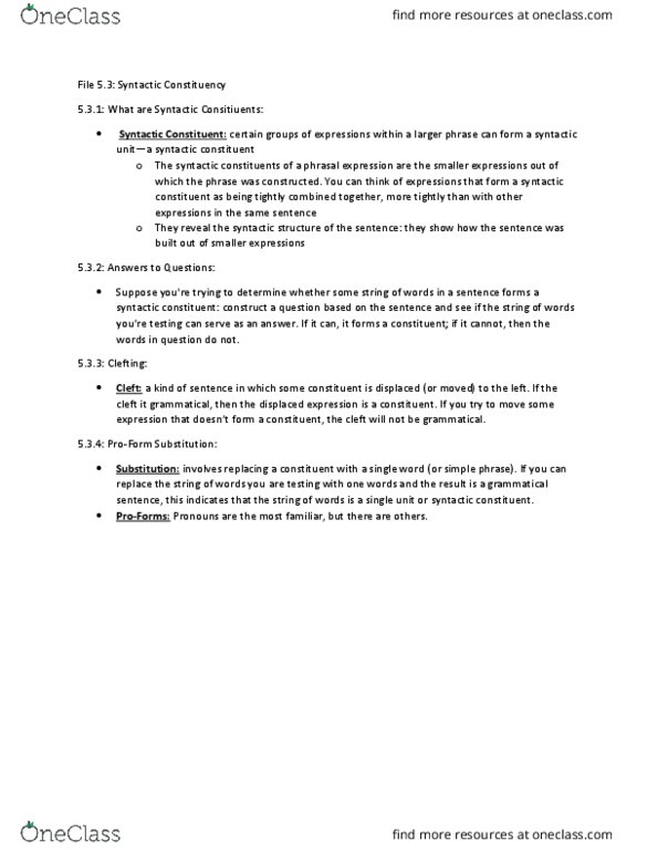 LING 2000 Lecture Notes - Lecture 15: Cleft Sentence thumbnail