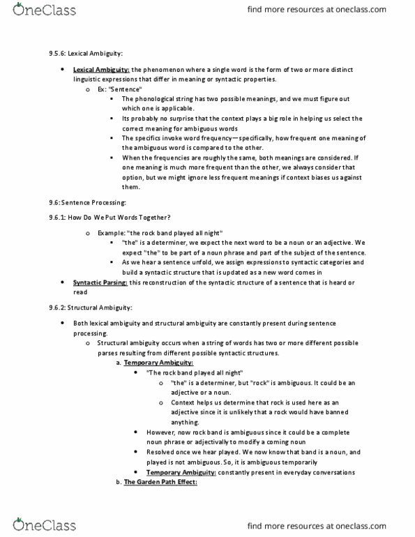 LING 2000 Lecture Notes - Lecture 17: Parsing, Garden Path Sentence thumbnail