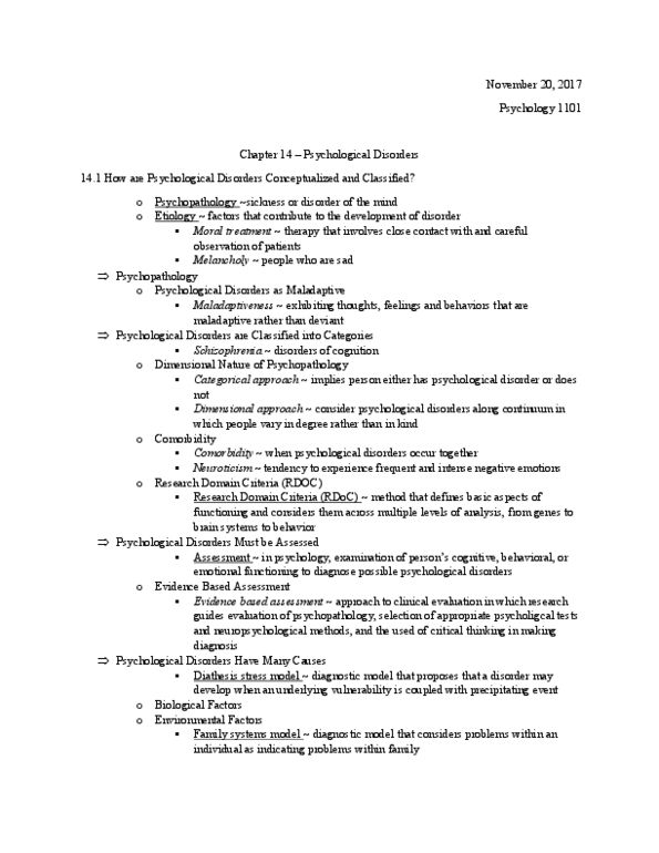 PSYC 1101 Chapter 14: Psychological Disorders thumbnail