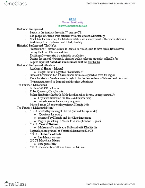 RELS 108 Lecture Notes - Lecture 14: Israelites, Shahada, Zakat thumbnail