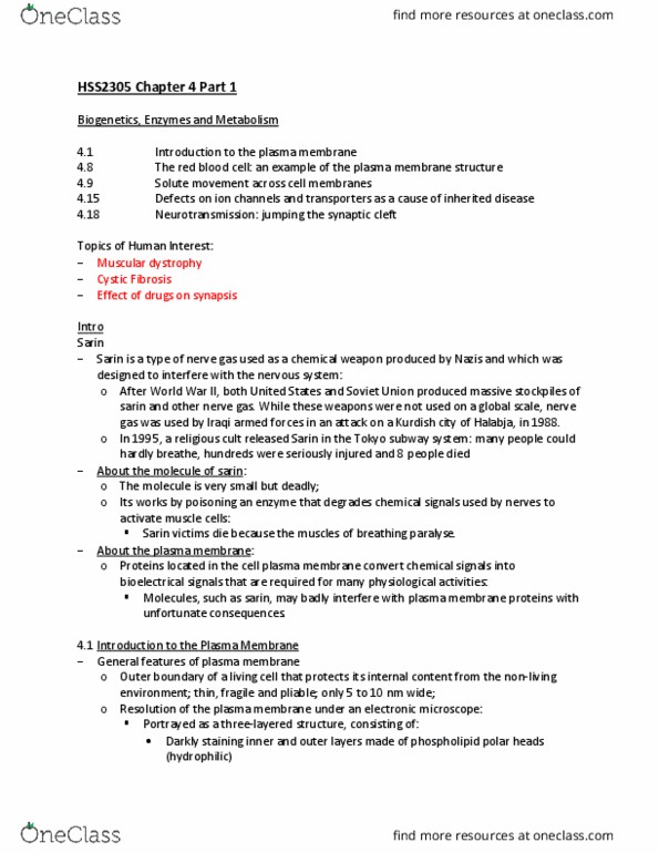 HSS 2305 Lecture Notes - Lecture 10: Cell Membrane, Cystic Fibrosis, Microorganism thumbnail