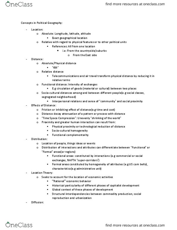 GEOG 329 Lecture Notes - Lecture 4: North American Free Trade Agreement, Distance Decay, Social Reproduction thumbnail