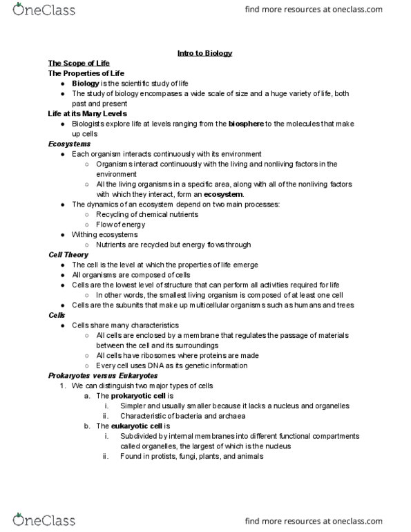 BIO 110 Lecture Notes - Lecture 1: Cell Theory, Thymine, Cytosine thumbnail