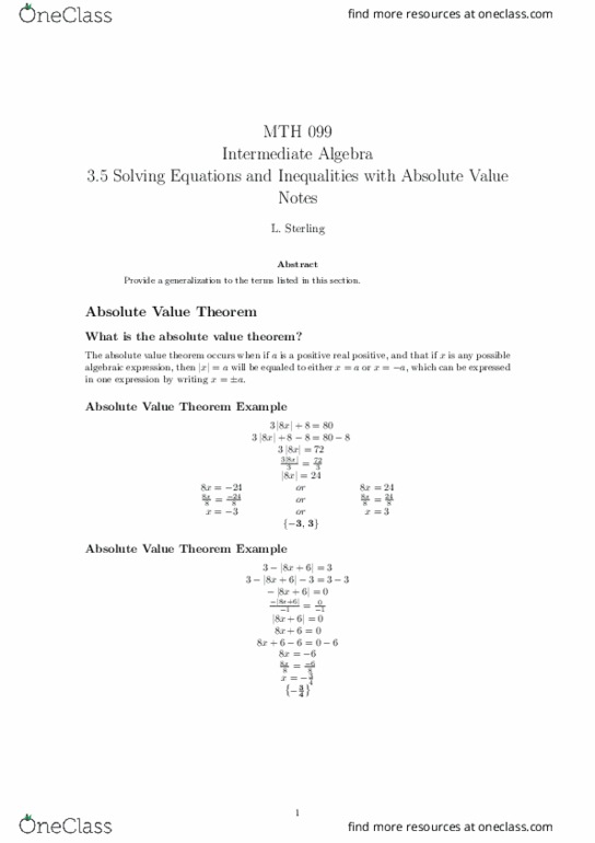 MTH 99 Lecture Notes - Lecture 14: Algebraic Expression thumbnail