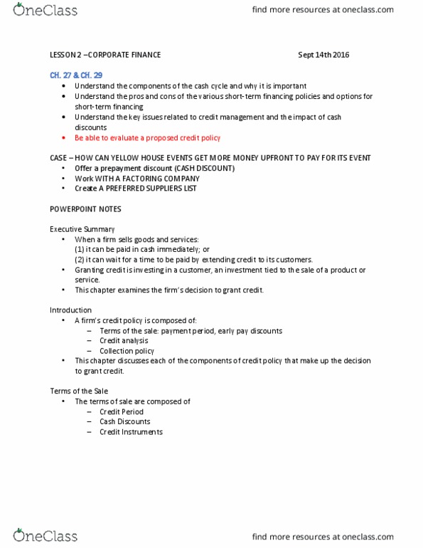 ADM 3350 Lecture Notes - Lecture 2: Credit Score, Price Discrimination, Net Present Value thumbnail