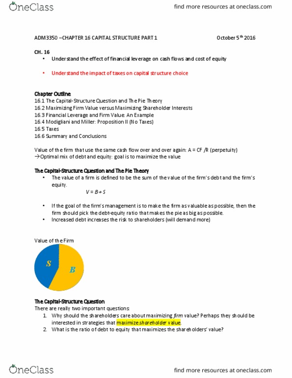 ADM 3350 Lecture Notes - Lecture 4: Shares Outstanding, Capital Structure, Rishi thumbnail